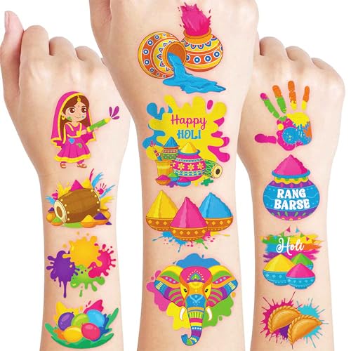 96 PCS Holi Hai Festival Temporary Tattoos for Kids