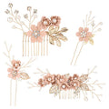 4Pcs Rose Gold Wedding Hair Combs with Pearl Crystals