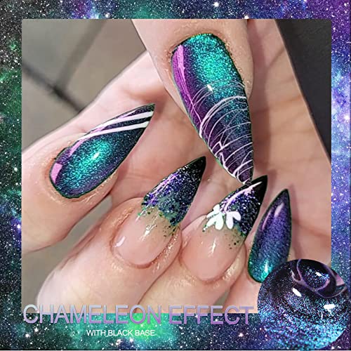 YEPYEPGO 9D Cat Eye Gel Nail Polish, Red and Yellow 9D Cat Eye Gel with Magnet Stick, Black Gel Nail Polish, Professional Magnetic Gel Polish Galaxy Chameleon Effect -BB