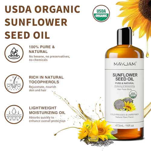 MAYJAM Organic Sunflower Seed Oil 16 Fl Oz Cold Pressed