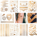 9 Sheets Gold Temporary Tattoos,110+ Designs Glitter Fake Tattoos for Women,Waterproof and Long-Lasting,Gold Metallic Glitter Tattoo Perfect for Vacation,Parties and Festivals