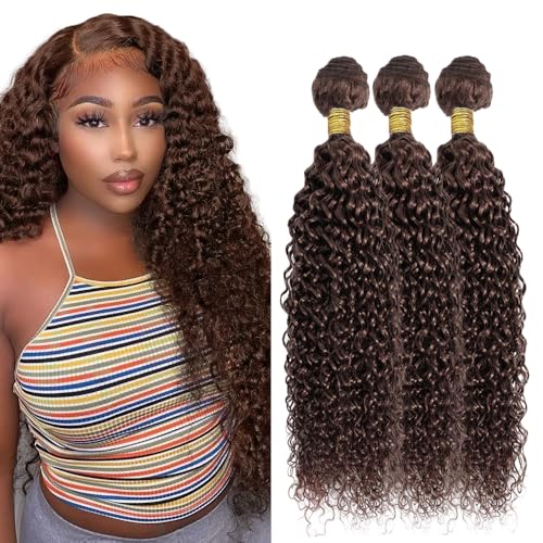 Color #4 Brown Curly Wave Hair Bundles 16 18 20 Inch