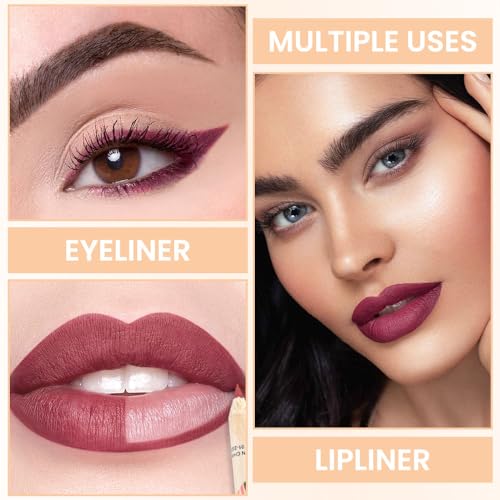 Matte Lip Liner Pencil Set, 8 Colors Waterproof Nude Brown Pink