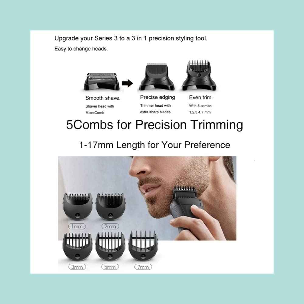 Electric Shaver Beard Trimmer Head Compatible + 5pcs Comb Trimming Set Compatible with Series 3, BT32 Razor Head Replacement Razor Blade