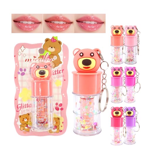 6Pc Hydrating Lip Gloss Set – Bear Design Shimmer & Sequins