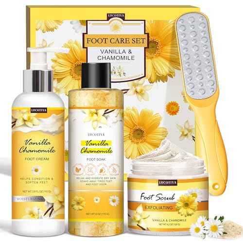 LUCOTIYA Foot Soak Set Pedicure Kit, Vanilla chamomile Foot Soak Salts,Foot File,Foot Scrub & Urea Foot Cream,Pedicure Supplies for Dry Cracked Feet for Women