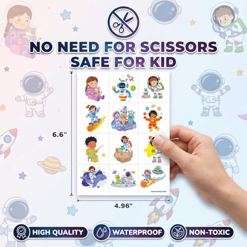 96 Pre-Cut Space Temporary Tattoos for Kids