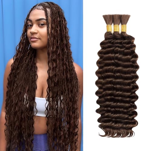WuvuSnm Deep Wave Human Hair Bulk 26 Inch Dark Brown Brazilian Wefts - 3 Bundles