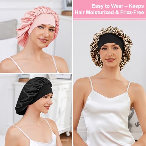 Silk Sleep Bonnet for Women - Large Satin Hair Cap with Elastic Band for Curly & Frizzy Hair