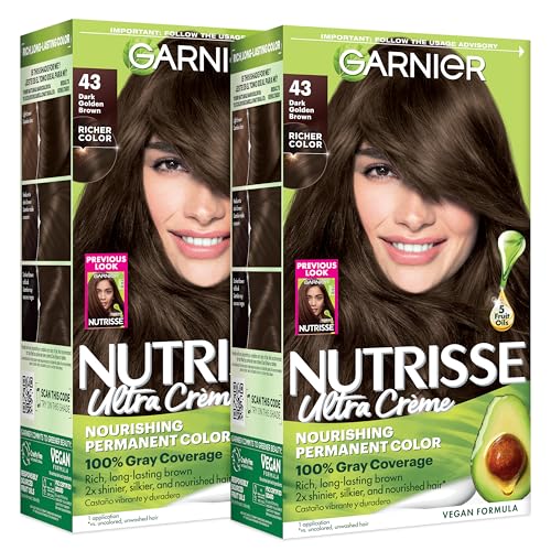 Garnier Nutrisse Ultra Crème Hair Color 43 Dark Golden Brown (Cocoa Bean) Pack of 2
