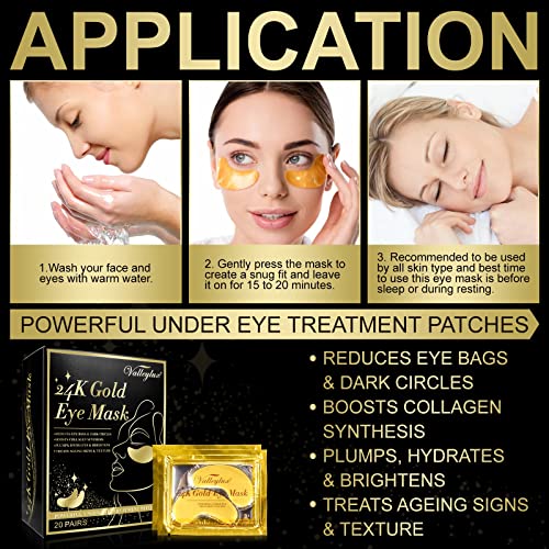 sefudun Under Eye Mask,20 pairs 24K Collagen Eye Pads,Under Eye Patches Skincare for Anti Aging,Anti Wrinkle,Reducing Eye Puffiness,Dark Circles