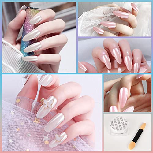 Artdone 2 Jars Chrome Pearl Nail Powder - White & Red Aurora Mirror Pigment