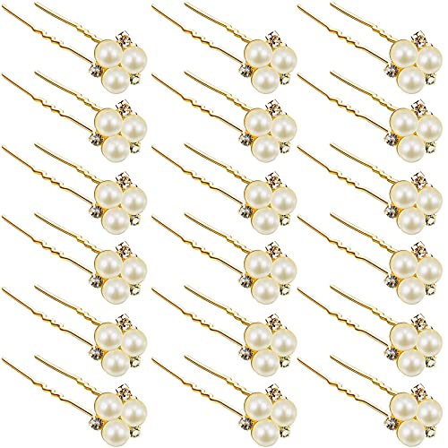 Pearl Hair Pins 18 Pcs Bridal Wedding Rhinestone Bobby Clips Gold