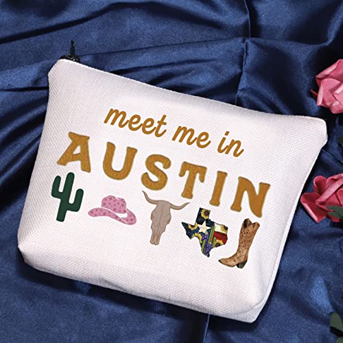 POFULL Austin Gifts Texas Bachelorette Party Makeup Bag Meet Me in Austin Travel Cosmetic Pouch