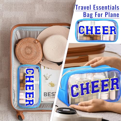 Abbylike Cheer Clear Makeup Bag with Chenille Letters – Waterproof Cosmetic Pouch for Cheerleaders