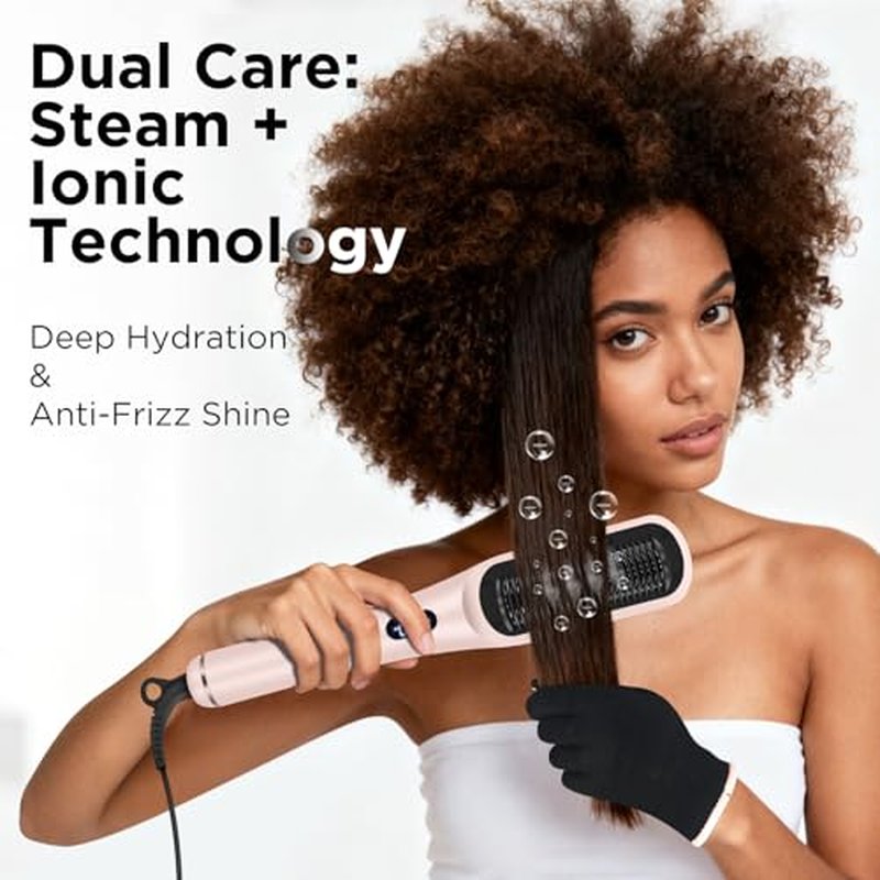 Prizm Pro Steam Hair Straightener Brush with Ionic Care