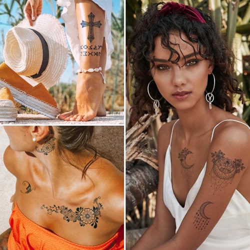 Realistic Semi Permanent Tattoo for Adults and Kids 8 Sheets, Half Arm Sleeve Temporary Tattoo Waterproof and Lasting 1-2 Weeks,Cute Fake Tattoos for Teens