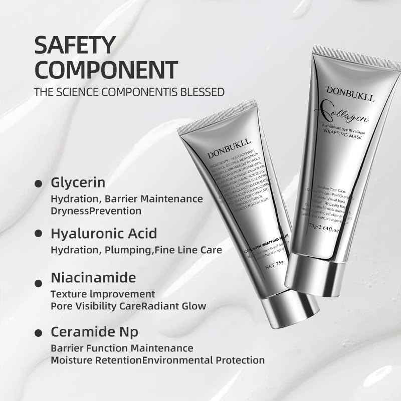 DONBUKLL Hydrolyzed Collagen Night Wrapping Mask - 2.64 fl.oz | Overnight Peel Off for Elasticity, Hydration & Tight Skin | Reduce Sagging & Dullness