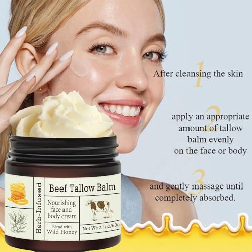 2 Pcs Beef Tallow for Skin,Face Moisturizer Whipped Tallow and Honey Balm.