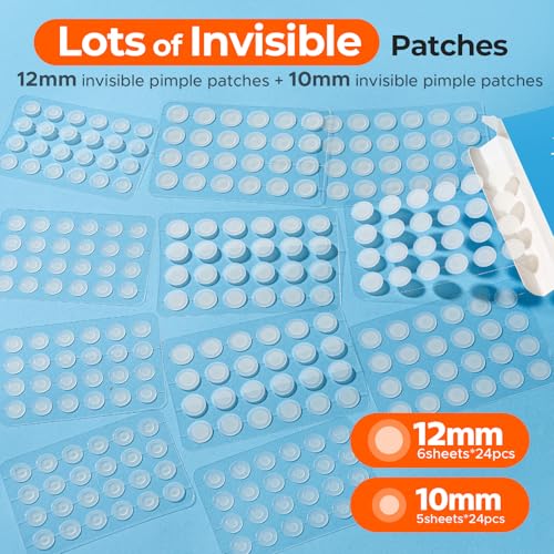 TKTK Pimple Patches for Face, 0.01cm Ultra-Thin Invisible Acne Patches, Hydrocolloid Patches for Breakouts, Absorbs Zits & Blemish, Suitable Under Makeup, 2 Sizes(10mm/12mm) 264 count