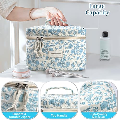 NATINSA 4-Piece Sky Blue Quilted Cosmetic & Travel Makeup Bag Set for Women