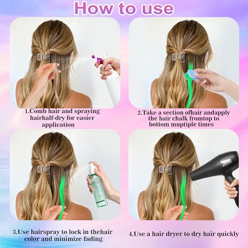 Temporary Hair Chalk 8 Colors - Washable Neon Glow UV