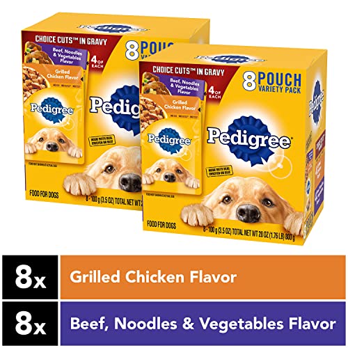 Pedigree Choice Cuts in Gravy Wet Dog Food 8-Count Variety Pack, 3.5 oz. Pouches (Pack of 2)