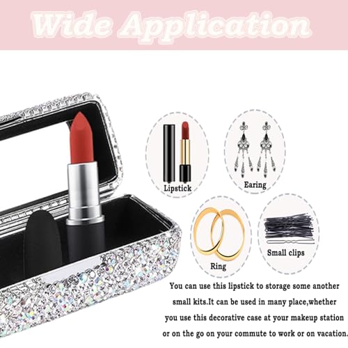 HAKUNA Lipstick Case with Mirror,Rhinestone Crystal Lipstick Organizer Diamonds Lip Gloss Organizer Portable Travel Lipstick Organizer Makeup Cosmetic Storage Holder