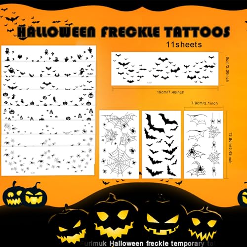 Halloween Face Tattoos 11 Pack Freckles & Bats