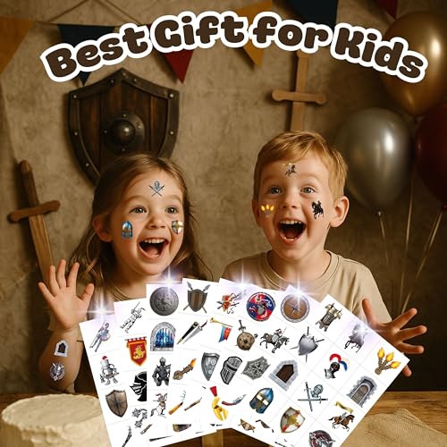 96 PCS Medieval Knight Temporary Tattoos for Kids | 8 Sheets