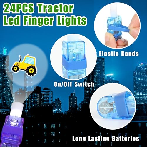 Tractor Party Favors Set - 24 LED Finger Lights & 48 Glow Tattoos