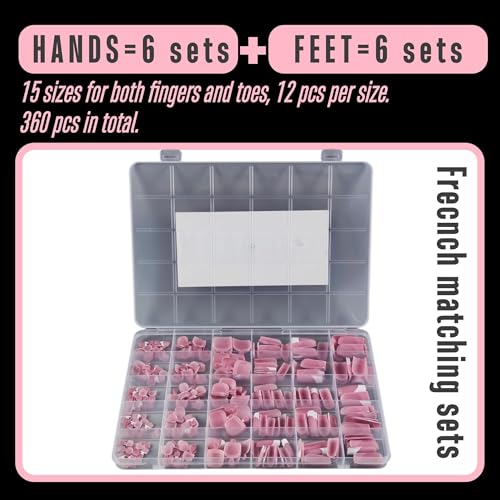 NOVO OVO French Tip Press-On Nail Set - BERRY PINK, 360 pcs