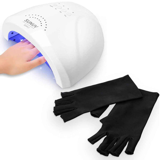 SUNUV LED Nail Lamp, UV Light Gloves for Gel Nails, Fingerless UPF 50+ Anti UV Gloves for Gel Lamp, Nails Dryer with Sensor 2 Timers SUNONE White