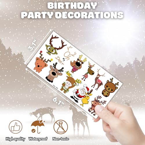 100 PCS Cute Reindeer Temporary Tattoos for Kids