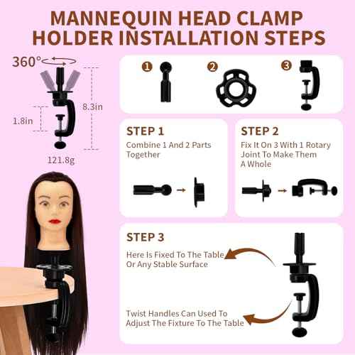 28" Cosmetology Mannequin Head With Hair£¬Doll Head For Hair Styling£¬Training Head For Braiding Cutting & Styling Practice £¬Includes Free Wig Stand & Hair Tools Set (Drak brown)