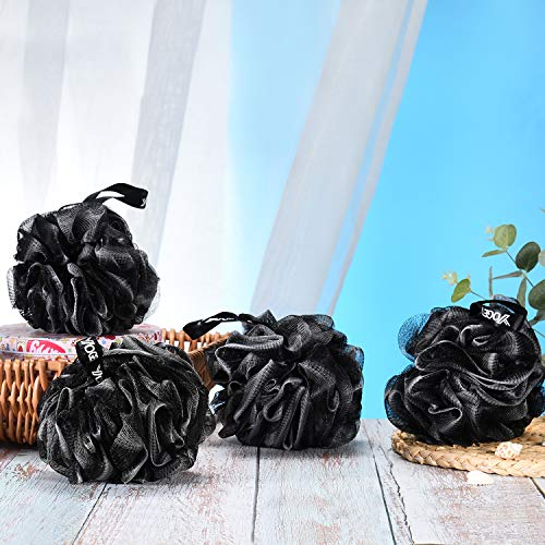 Yoget Black Loofah Sponge, 4 Pack - 60G Mesh Shower Ball