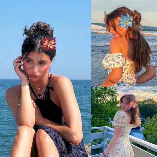 Generic 6 Colors Artificial Flower Hair Clips, Bohemian Flower Hairpin Hawaiian Hairpin for Seaside Holiday, 3.5 Inch Bridal Hair Bobby Pins Headwear for Women Girls(Two-color Mixing)