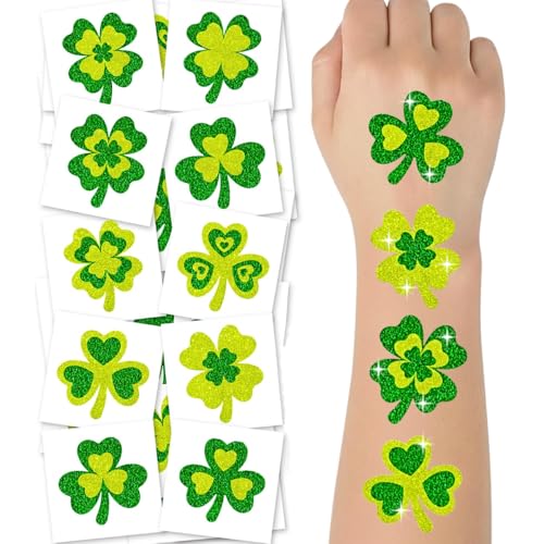 St Patrick's Day Glitter Shamrock Temporary Tattoos - 50 Pack