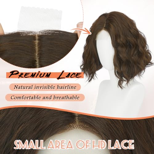 Brown Bob Wig with Lace Front - 11" Wavy Synthetic Hair