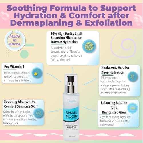 Snail Mucin Hydrating Serum for Post-Dermaplaning ? Korean Beauty Skincare to Soothe, Hydrate & Renew Skin After Face Razors & Dermaplaning Tools ? Ideal For Dermplane and Daily Routine