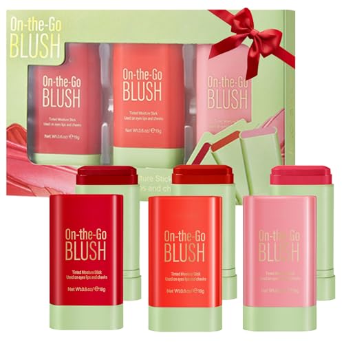 3-in-1 Blush Stick Set - Pink, Red & Coral for Cheeks, Lips & Eyes
