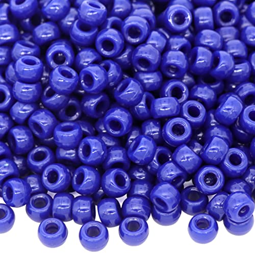 Auvoau 1000Pcs Pony Beads Bracelet 9mm Bronze Blue Plastic Barrel Pony Beads for Necklace,Hair Beads for Braids for Girls,Key Chain,Jewelry Making (Royal Blue)