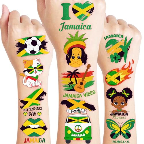 96 PCS Jamaica Temporary Tattoos for Kids Party Favors