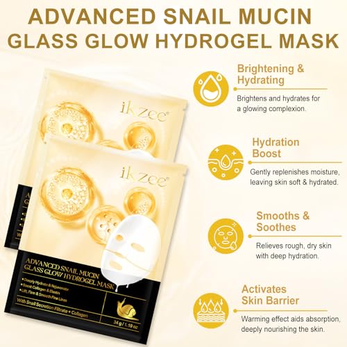 Snail Mucin Sheet Mask with Snail Mucin Serum, Hydrogel Collagen Face Mask, Overnight Hydrating Moisturizer Facial Masks Skincare Korean (4ea)