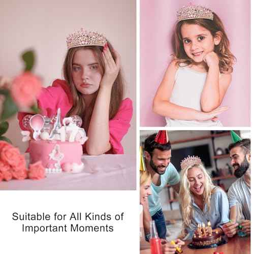 CAVETEE Birthday Crowns for Girls, Pink Tiaras and Crowns for Women and Girls Princess Crown and Tiara for Birthday Queen Parties Pageant Prom