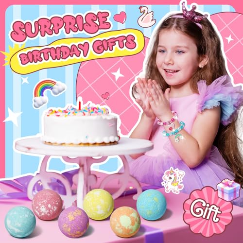 Unicorn Bath Bombs Set for Kids with Surprise Bracelets - 6 Pack