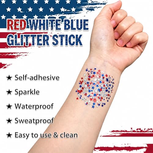 4th of July Patriotic Glitter Stick - Red White Blue