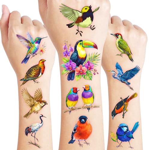96 Rainforest Bird Temporary Tattoos for Kids