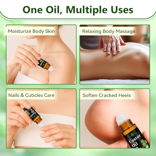 Organic Castor Oil Roll On ? 30ml (1 fl. oz) Pure Cold Pressed Roll On Castor Oil Organic, Castor Oil Roller Ball for Skin, Scalp, Neck, Hands, Joints, Waist & Belly Moisturizing Care