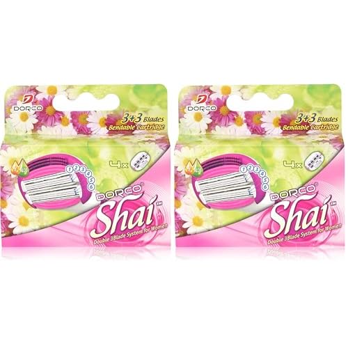 Dorco Shai 6 Blade Razor Cartridges Only - 4 Cartridges, Premium Precision Blades for a Smooth Shave, Compatible with Shai Razors, Ideal for Daily Grooming and Travel (Pack of 2)